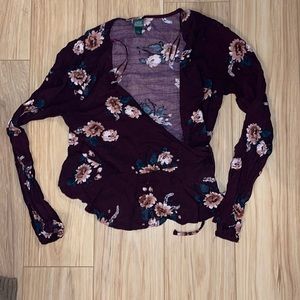 Wild Fable Purple Maroon Floral Wrap Shirt TBD D